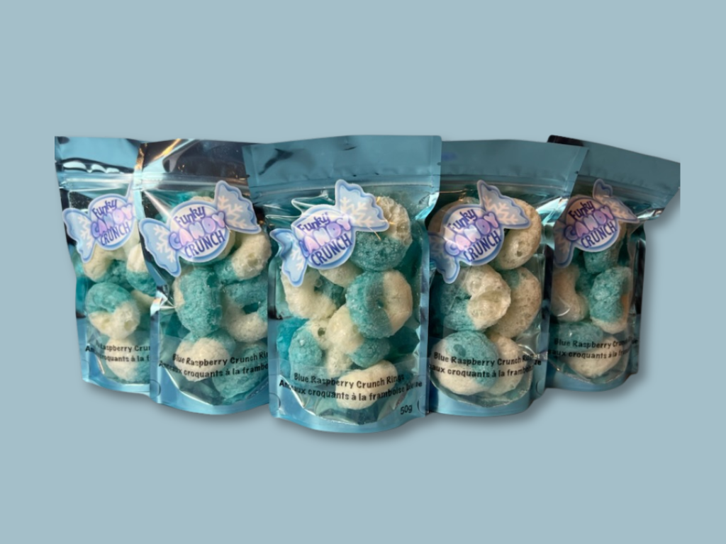 Freeze Dried Crunchy Blue Raspberry Rings 50g – Funky Candy Fluff